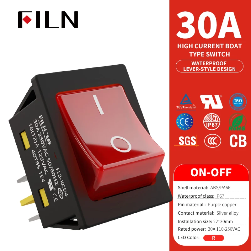 

Кулисный переключатель KCD4 30A 250VAC 4-контактный