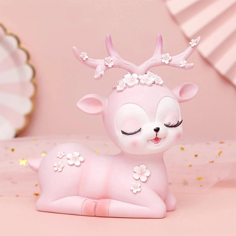 

Fairy Cartoon Sika Deer Piggy Bank for Kids Adults Resin Kawaii Animal Money Saving Box Coins Holder Christmas Decoration Gift