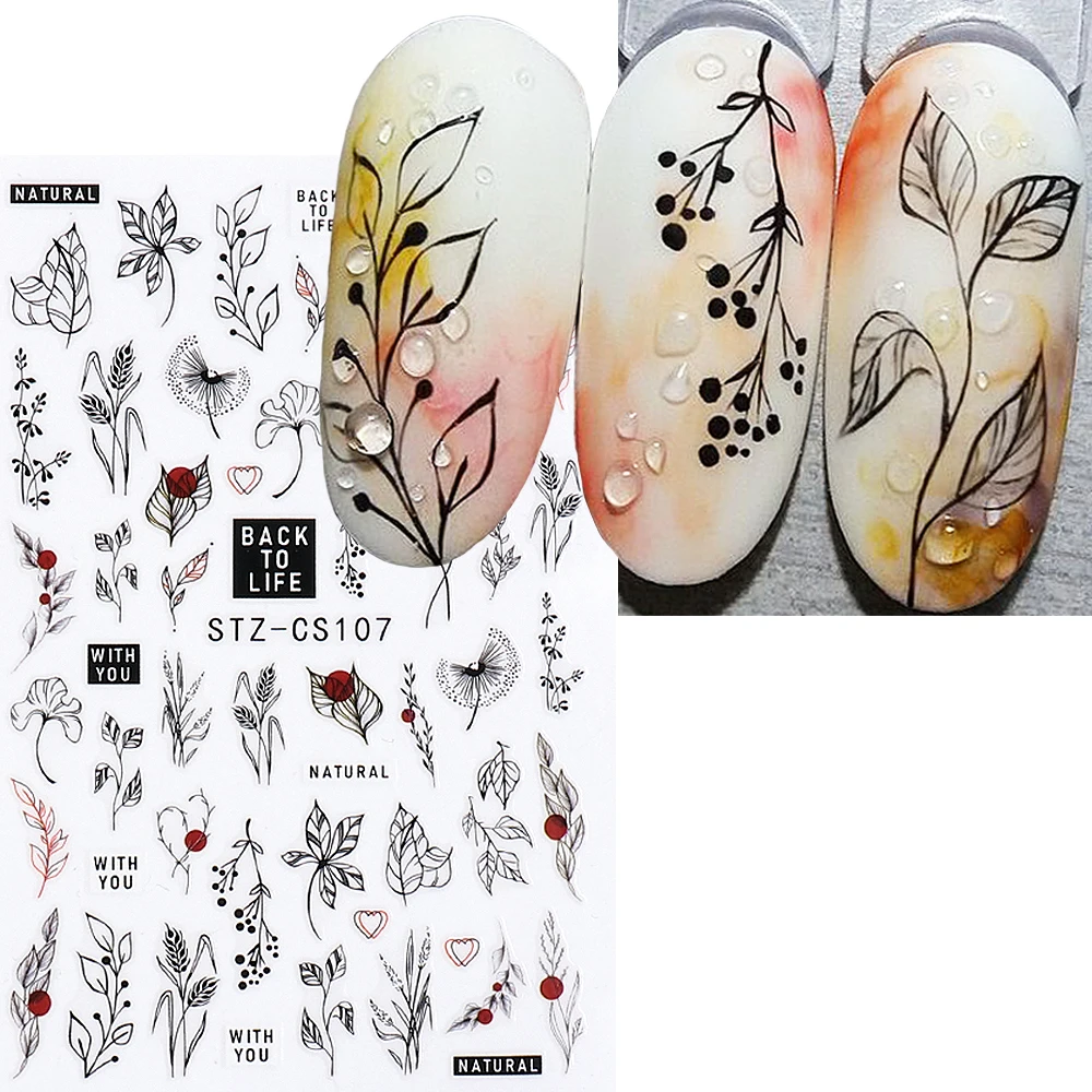 3D Flower Leaf Nail Stickers 2023 Abstract Line Lady Face Stickers For Nail Art Slider Design Decals DIY Manicure Decor GLSTZ-CS