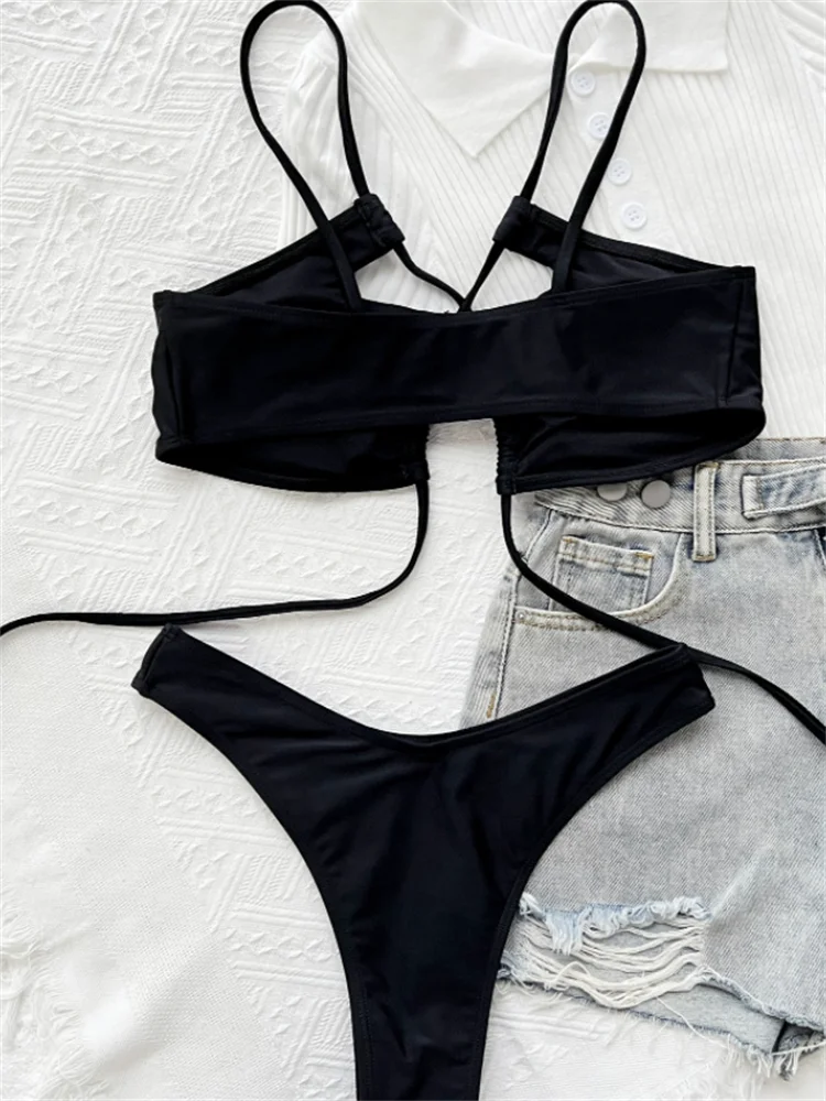 Сексуальный однотонный черный купальник-бикини GNIM Новое поступление женский