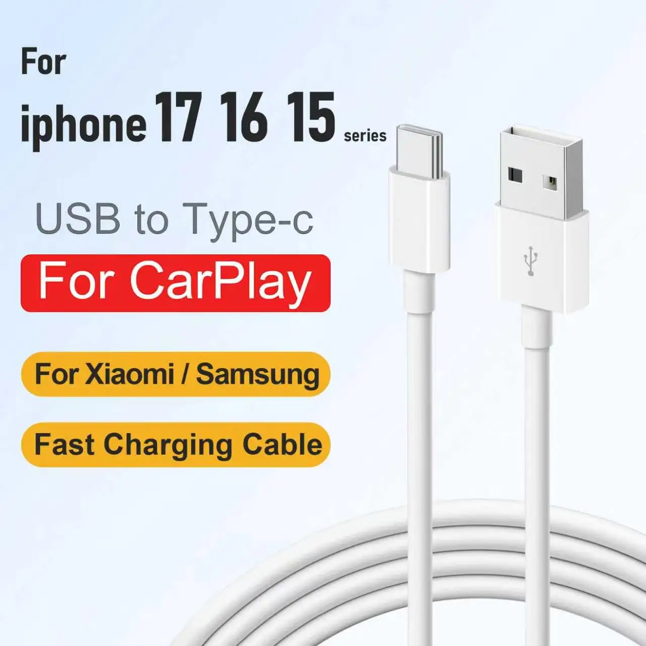 Original USB to Type C Fast Charging Cable for Iphone 17 Pro Max 16 Plus 15 Samsung Xiaomi Oneplus Carplay Charge Data Line