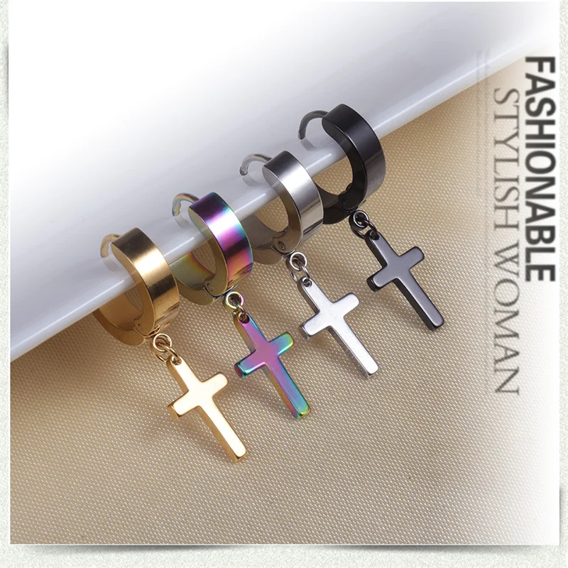 

Simple Cross Unisex Stainless Steel Earrings Fashion Punk Style Hypoallergenic Ear Jewelry