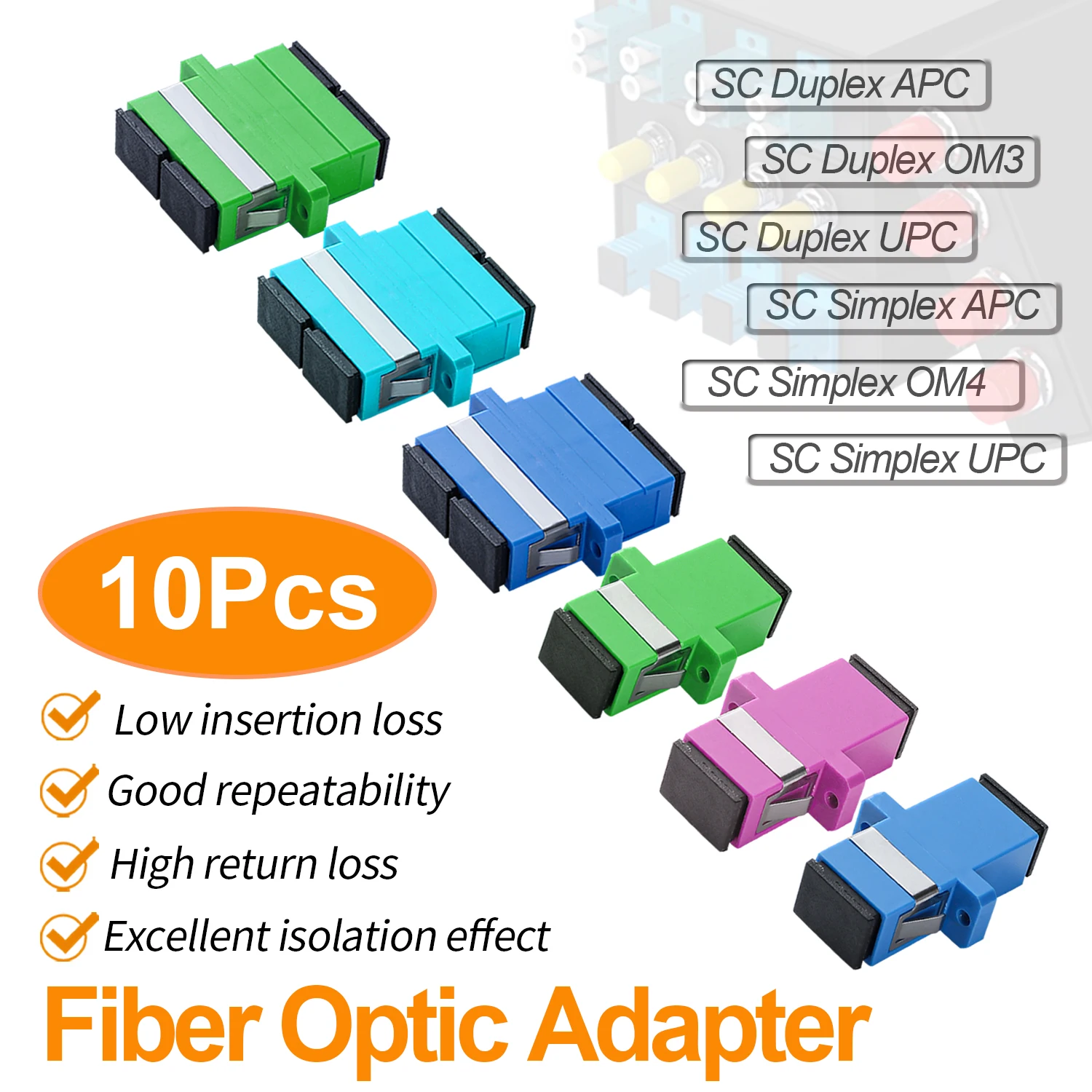 

10 Pcs SC to SC UPC/APC/OM3/OM4 Couplers, Duplex Fiber Optical Adapters Cable Connectors SM MM Fiber Simplex Flange Ftth
