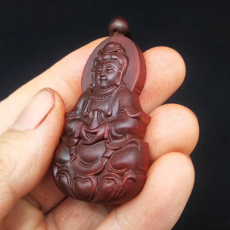 Подвеска Guanyin из красного сандалового дерева с маленькими листьями изысканная