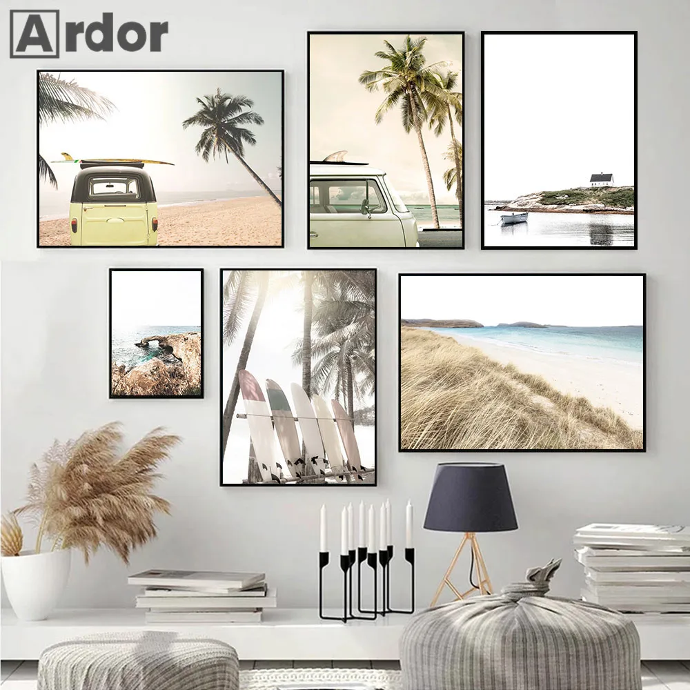 

Coconut Tree Travel Car Surfboard Wall Art Canvas Painting Sea Beach Print Landscape Poster Nordic Wall Pictures Home Decoration