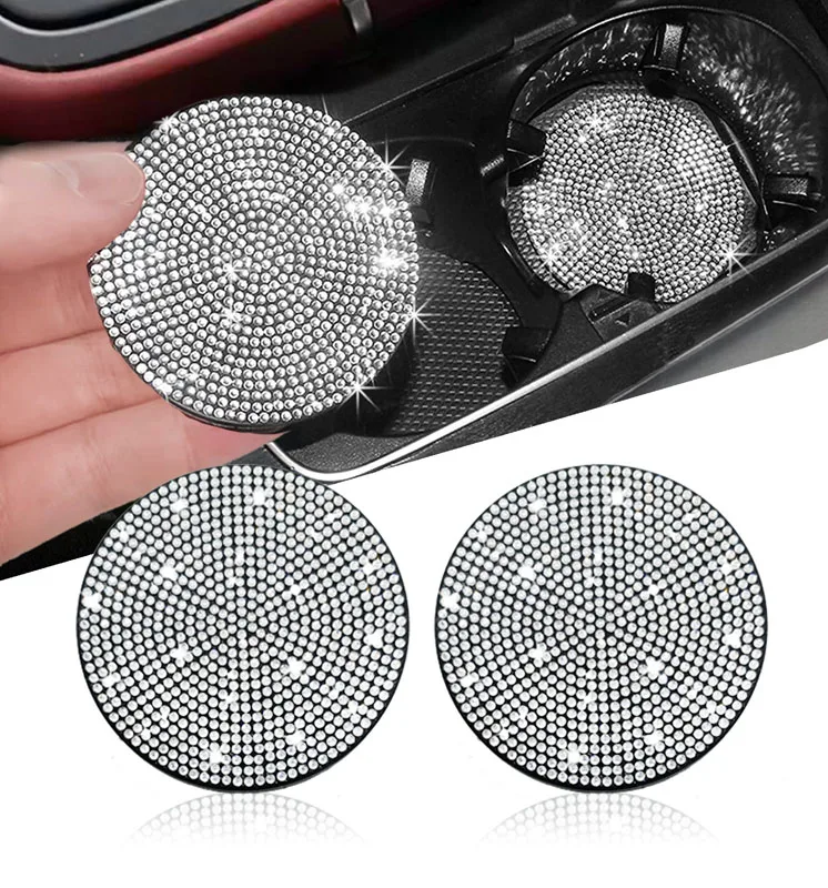 

2 PCS car cupholder mats cup slot non-slip mats with diamonds cup mats full of diamonds round silicone mats car interior supplie