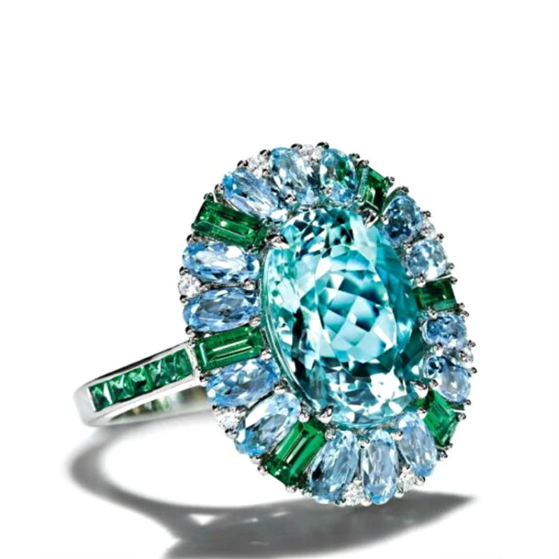 

Statement Silver Rhinestone Light Blue Zircon Chunky Ring for Women Men Fashion Jewelry