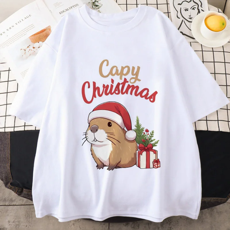 Unisex Fashion Christmas EU Szie T-shirt Funny Mange Printed Tshirt Cartoon Capybara Gothic Tee Shirts Harajuku Y2k Tops Clothes