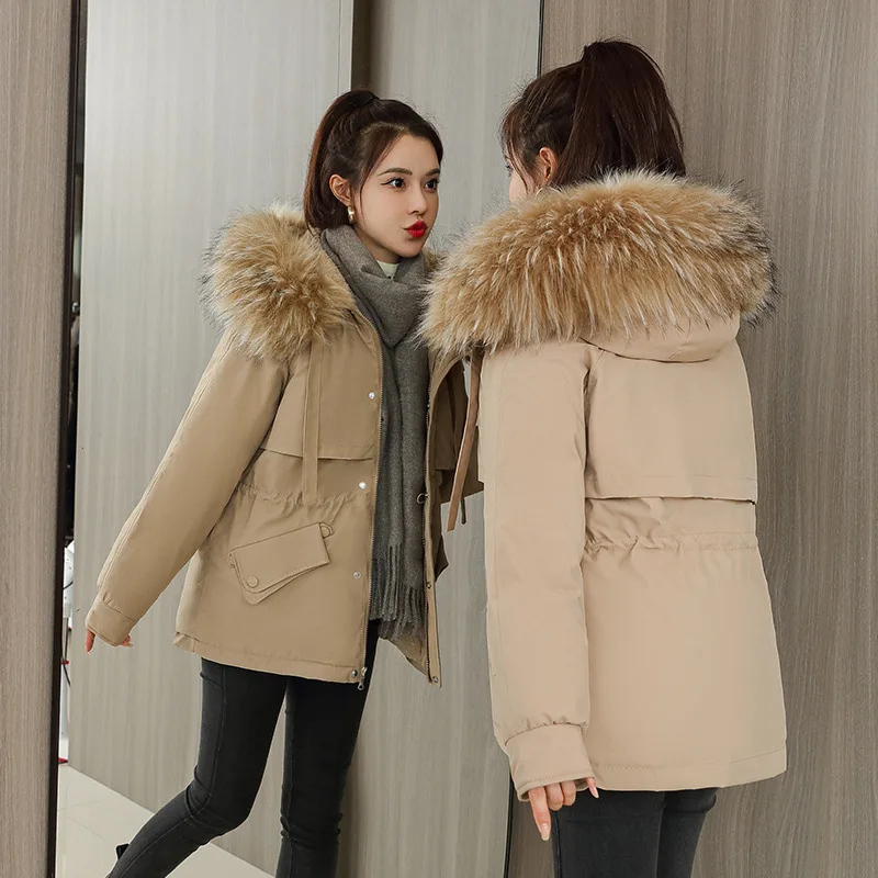 Parkas Women Winter Thickened Parka Waist Trimming Loose plus Size Keep Warm Coat Cotton-Padded Jacket Tide Winter Coat Women