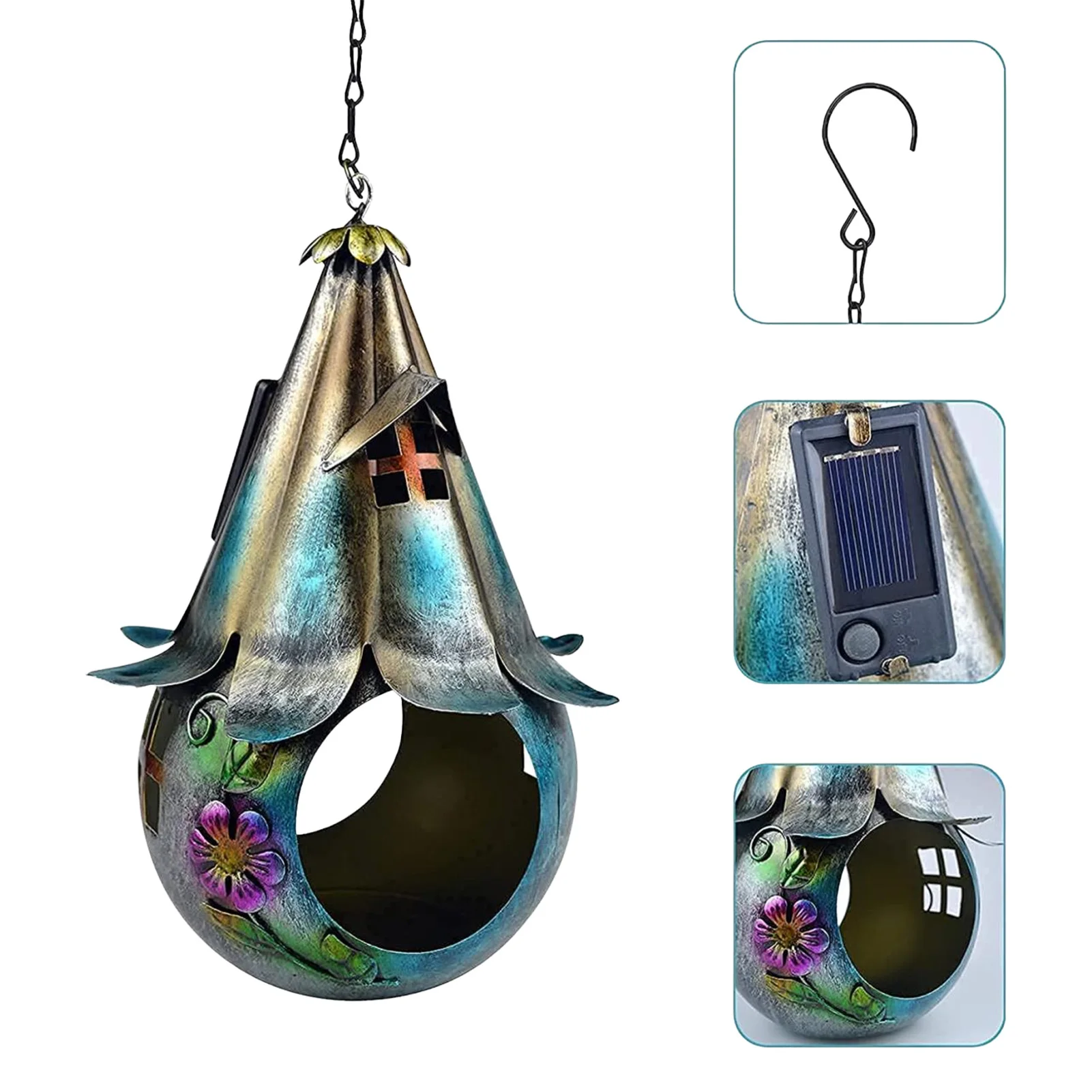 Кормушка для птиц на солнечной батарее светодиодная Светильник ческая кованая