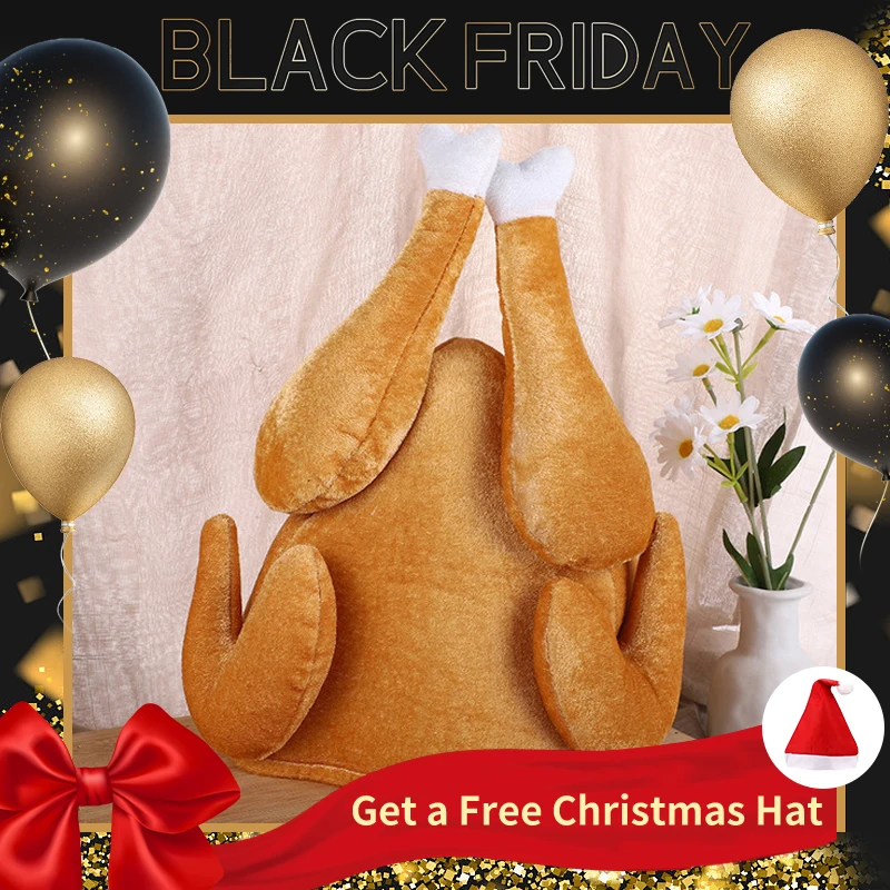 New Plush Roasted Thanksgiving Turkey Hat Novelty Cooked Chicken Bird Secret Santa Fancy Costume Dress Up Party Decoration