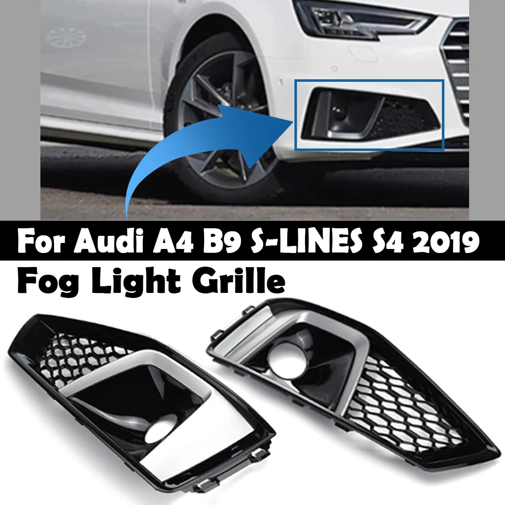 

2x Car Front Fog Light Lamp Cover HONEYCOMB Front Grille Grill For Audi A4 B9 S-LINES S4 2019 8WD807681J 8WD807682J
