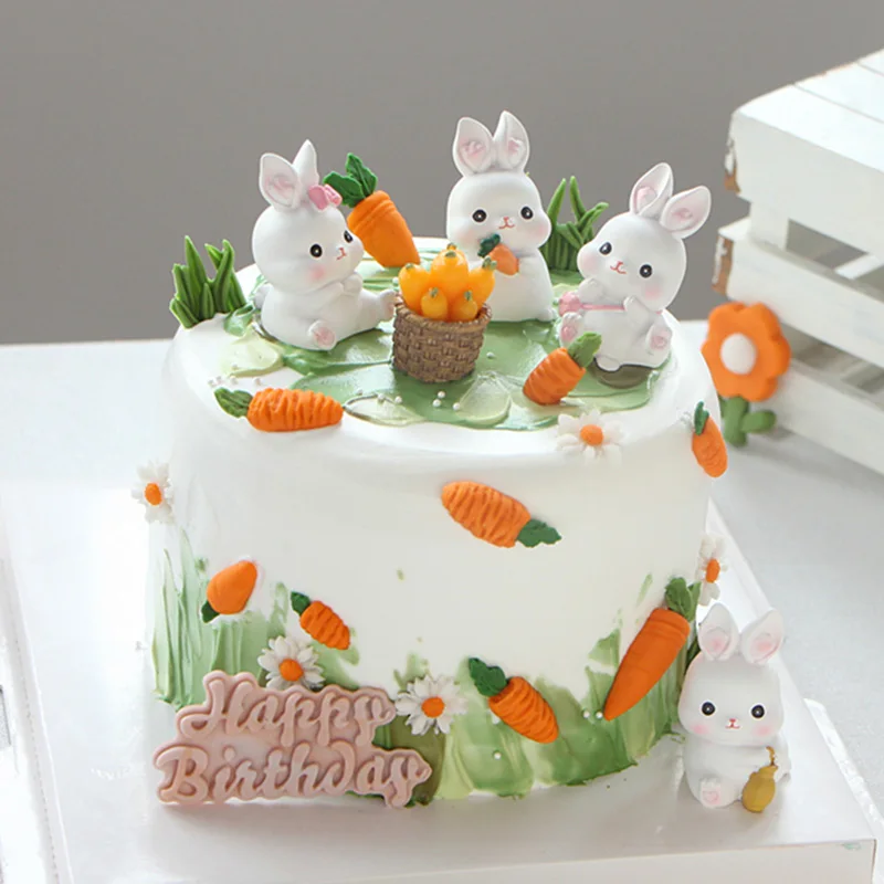 

Creative Cute Resin Rabbit Cake Decoration Happy Birthday Cake Topper Handmade Painted For Wedding Birthday Party Baby Shower