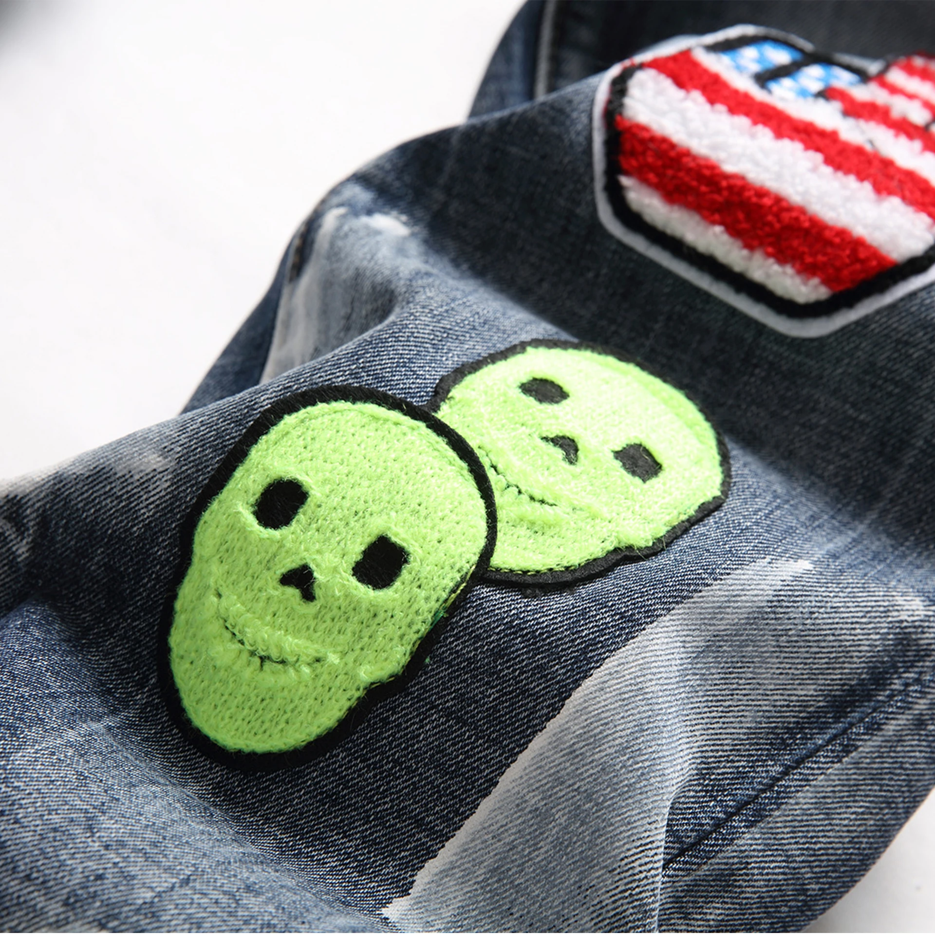 Fashion Trend Clothing Pants Outside Applique Embroidery Slim Slim Straight Leg Jeans Club Dance Hip-Hop Men Quality Denim Pants