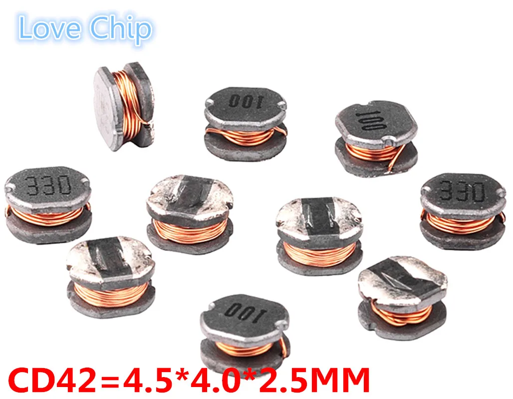 100pcs Inductores de potencia SMD Power Inductor CD42 2.2uH 3.3uH 4.7uH 6.8uH 10uH 22uH 33UH 47UH 2R2 3R3 4R7 6R8 4.5*4*2.5mm