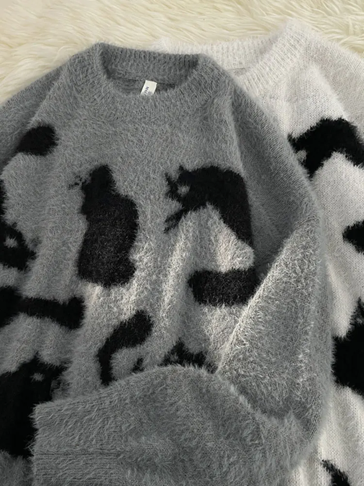 Зимний Гонконгский свитер с круглым вырезом мужской модный бренд High Street Leisure Cat