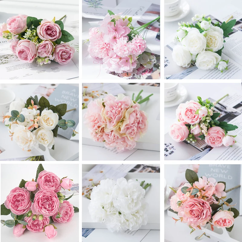 Искусственные цветы искусственная Шелковая Роза Гортензия пион свадебные