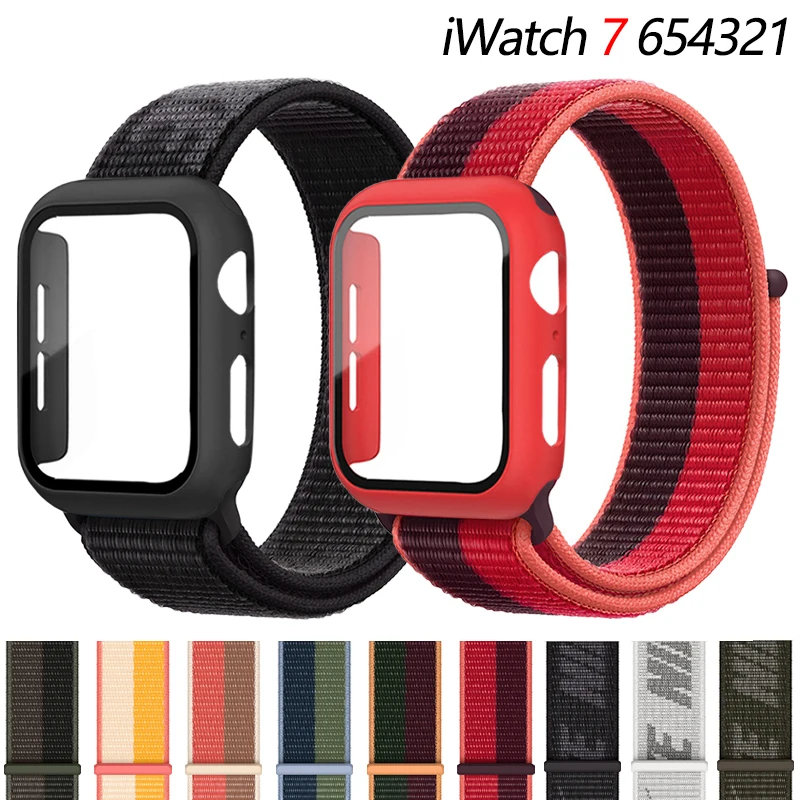 

Case+Strap For Apple Watch Band 44mm 40mm 42mm 38mm 41 45 mm sport nylon loop bracelet correa iWatch serie 3 6 5 SE 7 45mm 41mm