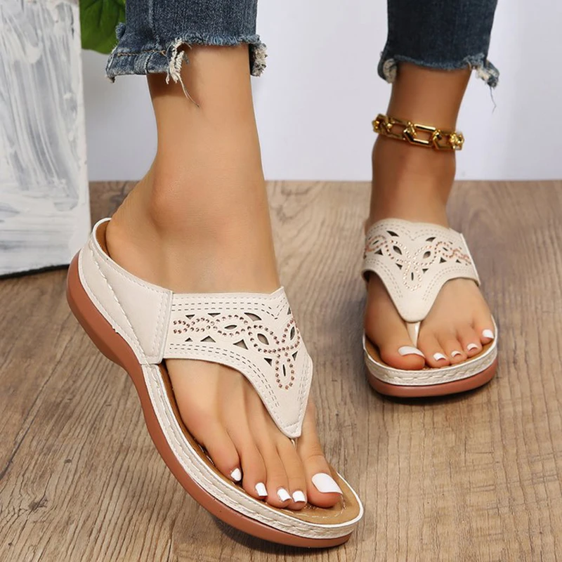 

Clip Toe Wedge Sandals Women 2023 Summer Thick Platform Beach Sandals Woman Plus Size 44 Low Heels Gladiator Sandalias De Mujer