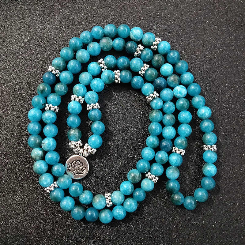 

Men 8mm Howlite Lotus Bracelet or Necklace Stone 108 Beads Lotus Flower Charms Bracelet Women Couple Jewelry Gift for Girls