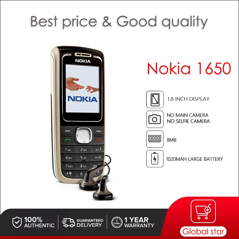

Оригинальный мобильный телефон Nokia 1650, 1,8 дюйма, 1020 мА · ч, 8 Мб, бесплатная доставка, высокое качество