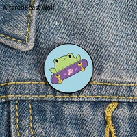 cute skater frog printed pin custom funny brooches shirt lapel bag cute badge cartoon cute jewelry gift for lover girl friends
