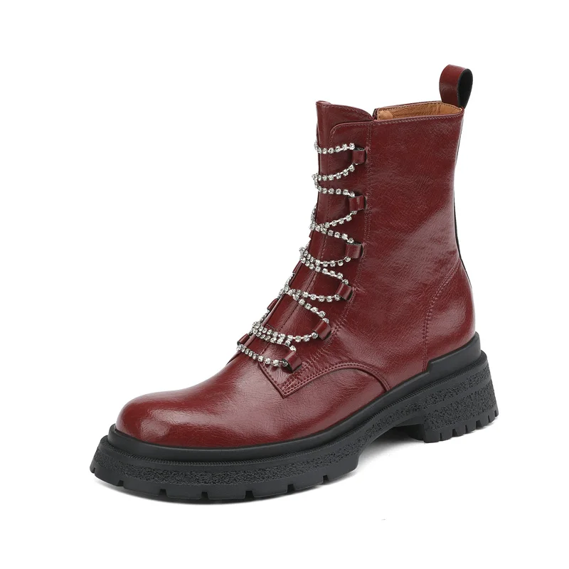 Женские кожаные ботильоны SmallHut осень-зима черные винно-красные бежевые короткие