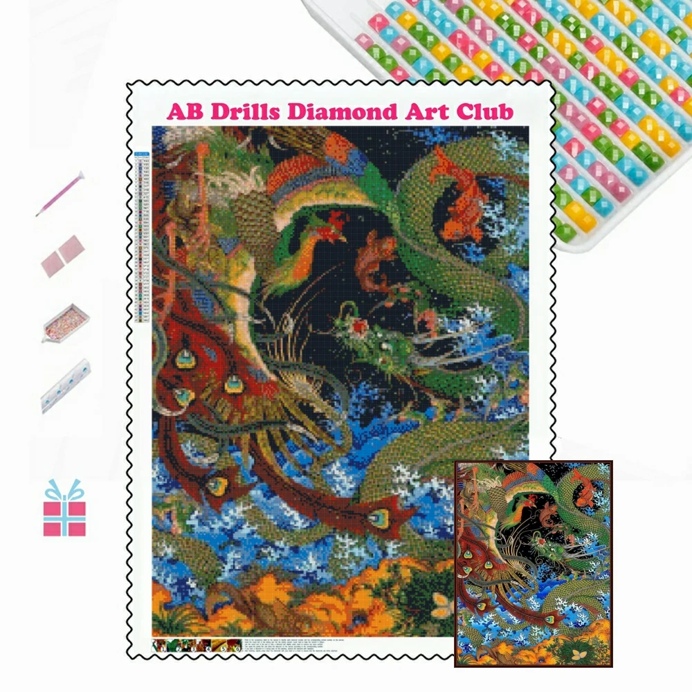 

Dragon and Phoenix 5D DIY AB Drills Diamond Painting Embroidery Cross Stitch Animal Mosaic Pictures Home Decor 2022 New Arrivals
