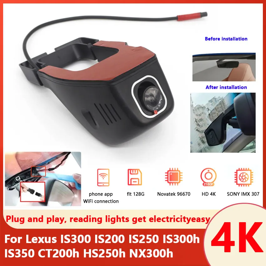 UHD 2160P Dashcam Night Vision Wifi Car Dvr Dash Cam Recorder 170° For Lexus IS300 IS200 IS250 IS300h IS350 CT200h HS250h NX300h