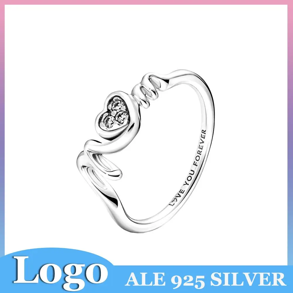 

Pandora 925 Sterling Silver Ring Classic simple clear Mum Pavé Heart Ring Gift For Women banquet party Mother's Day Jewelry