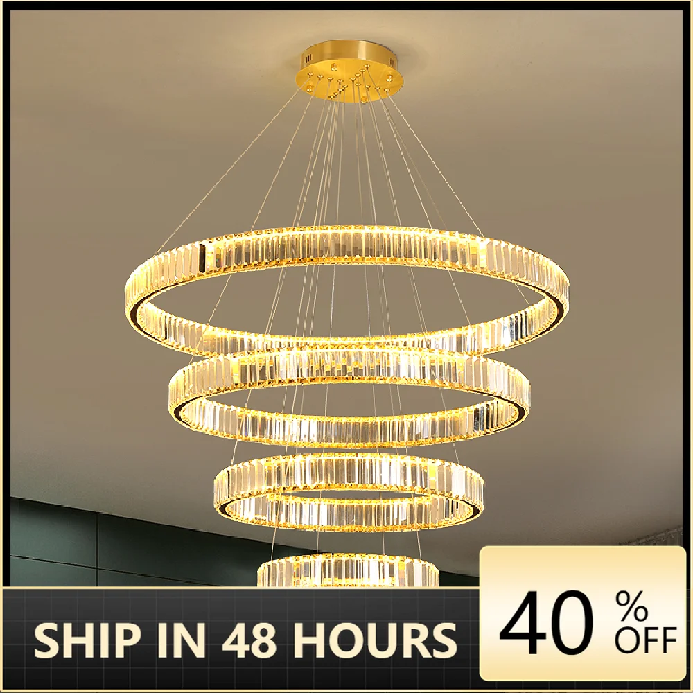 

Modern K9 Crystal Led Chandelier Pendant Lamp Luxury for Living Room Luminaire duplex villa staircase large Led Hanging Light