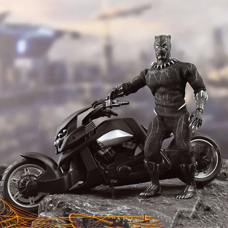 

In Stock Collectible 1/12 Scale The King Of Wakanda T'Challa Chadwick 16cm Mini Action Figure Model with Motorcycle Toys