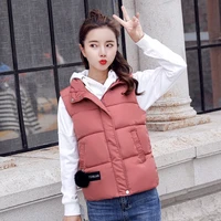 2021 new autumn winter down cotton womens vest short korean stand collar loose girl student coat vest leisure warmth coral red
