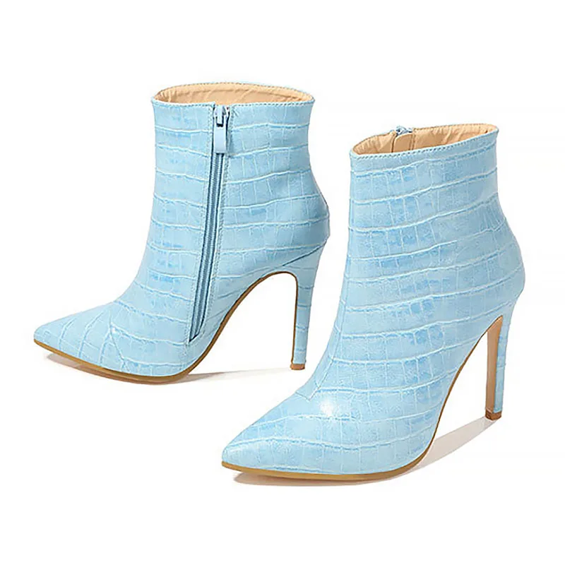 2022 Autumn Winter High Quality Soft Snake Skin Texture Boots Women Pointed Toe Pumps Fleece Heels Fashion Ladies Chelsea Boots