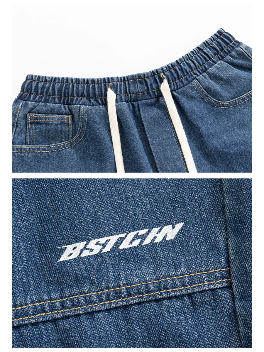 European and American High Street Men's Straight Loose Jeans New Stitching Trend Washed Retro Long Pants Streetwear Ins Hot Sale