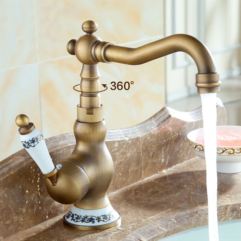 

Luxury Classical Antique Bathroom Sink Faucet 360 Degree Swivel Spout Basin Mixer Tap Kitchen Faucet
