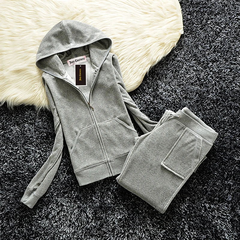 Женский Бархатный спортивный костюм из 2 предметов Y2K свитшота с капюшоном и брюк