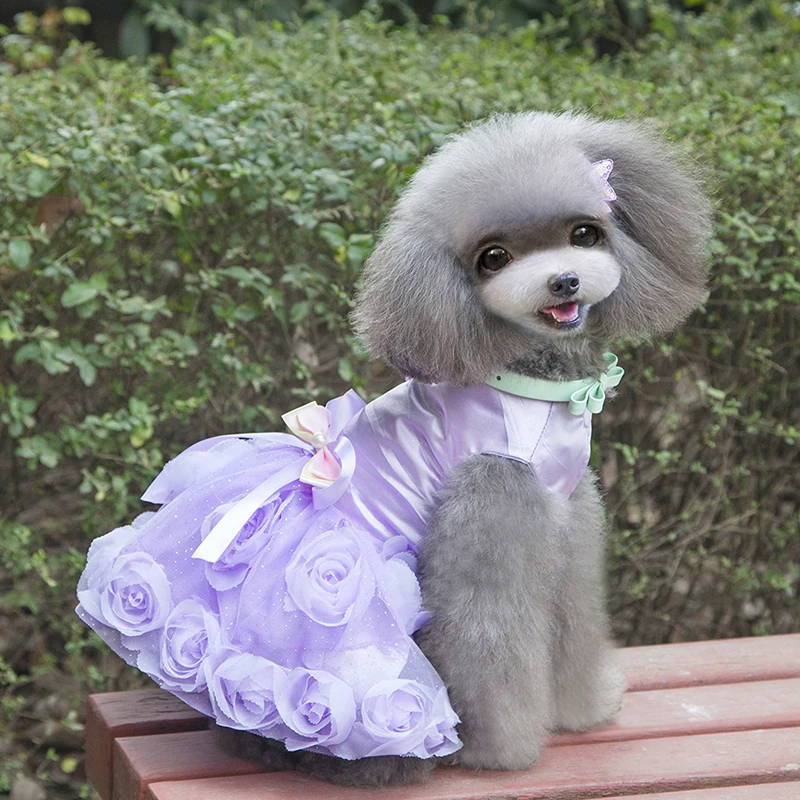 

Summer Dog Princess Dress Rose Flower Lace Pet Puppy Skirt Cute Small Dog Clothes Chihuahua Wedding Party Bow Dog Costume