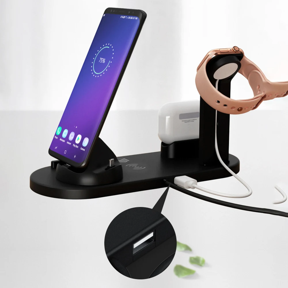 

4 in 1 Wireless Charging Dock for iWatch 6 5 4 3 iPhone 12 11 X XS XR 8 Airpods Pro 10W Qi Fast Charger Dock