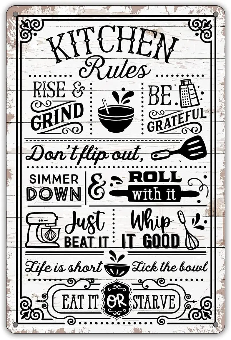 

Funny Kitchen Quote Metal Tin Sign Wall Decor Farmhouse Rustic Kitchen Rules Sign for Home Kitchen Coffee Shop Decor Gifts