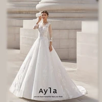 classic a line wedding dress with lace embroidery bride dress sweep train bridal gown bride robe bridal gowns vestidos de novia