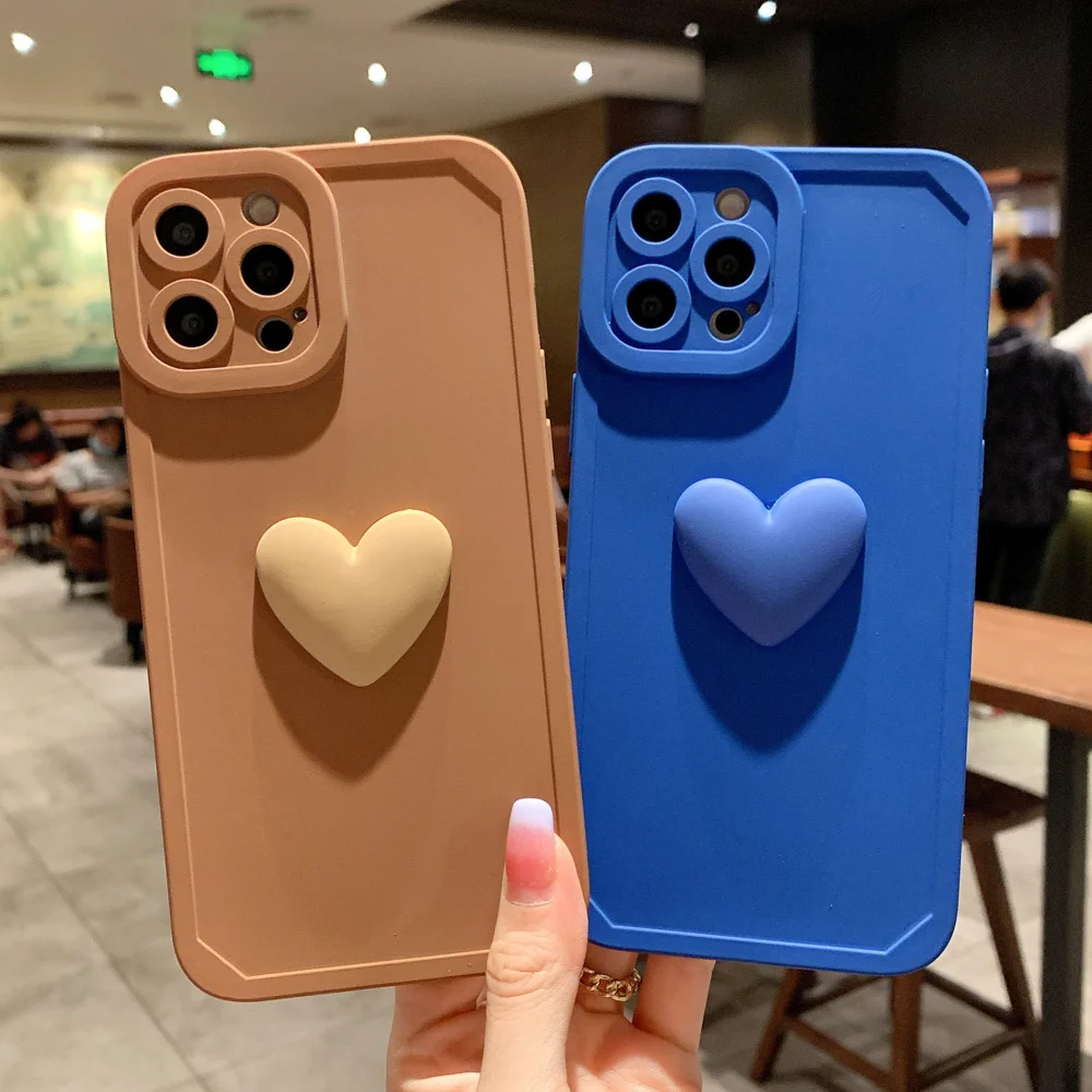 

3D Love Heart Case For iphone 11 case Cute Korea Fundas for iphone 12 13 Pro Max 7 8 Plus XR XS 6S SE Soft Silicone Bumper Cover