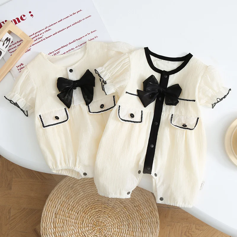 Summer Korean Clothes Baby Girl Sisters Princess Rompers Doll Collar Gauze Two Layer Newborn Jumpsuit Infants Match Clothing