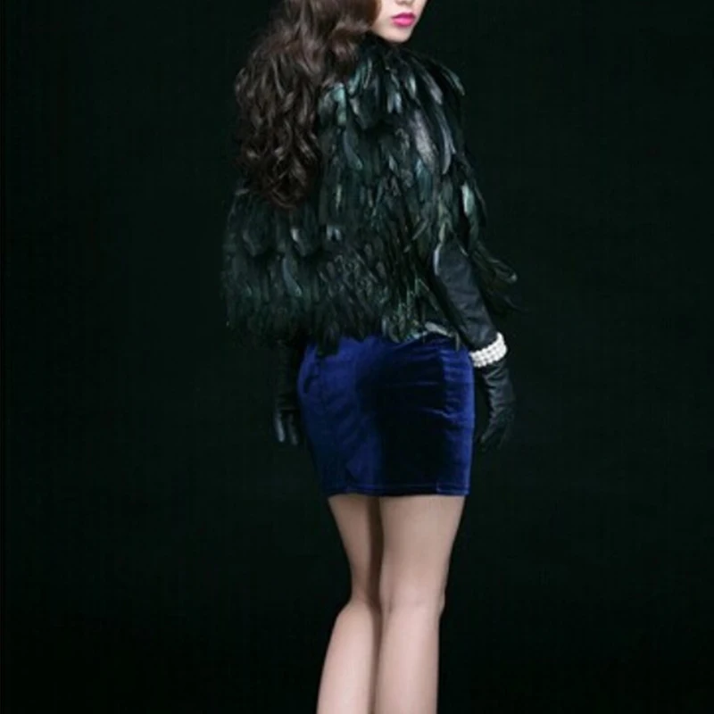 Fashion Fur Vest Peacock Feather Cape Coat Women Elegant Short Paragraph Shawl Dance Waistcoat High-grade Wrap Jacket Props