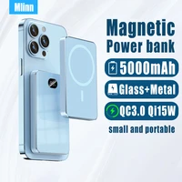 magsafe powerbank 5000mah magnetic wireless power bank metal glass qc 3 0 qi 15w portable external battery for iphone 13 12