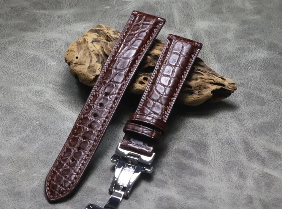 18 19 20 21 22mm Brown Black Butterfly buckle Alligator Watch Strap Genuine Crocodile Leather Waterproof Wrist Bands Bracelet