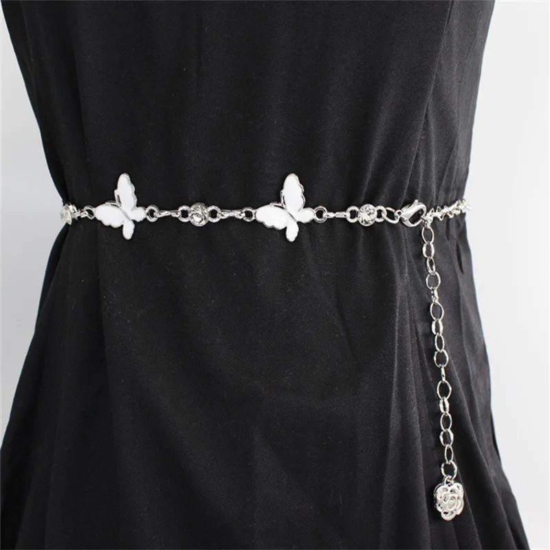

Fashion Women Butterfly Metal Chain Belt Silver Lady Body Wasit Chain Elegant Slim Waistband Ladies Dress Sweater Waist Chain