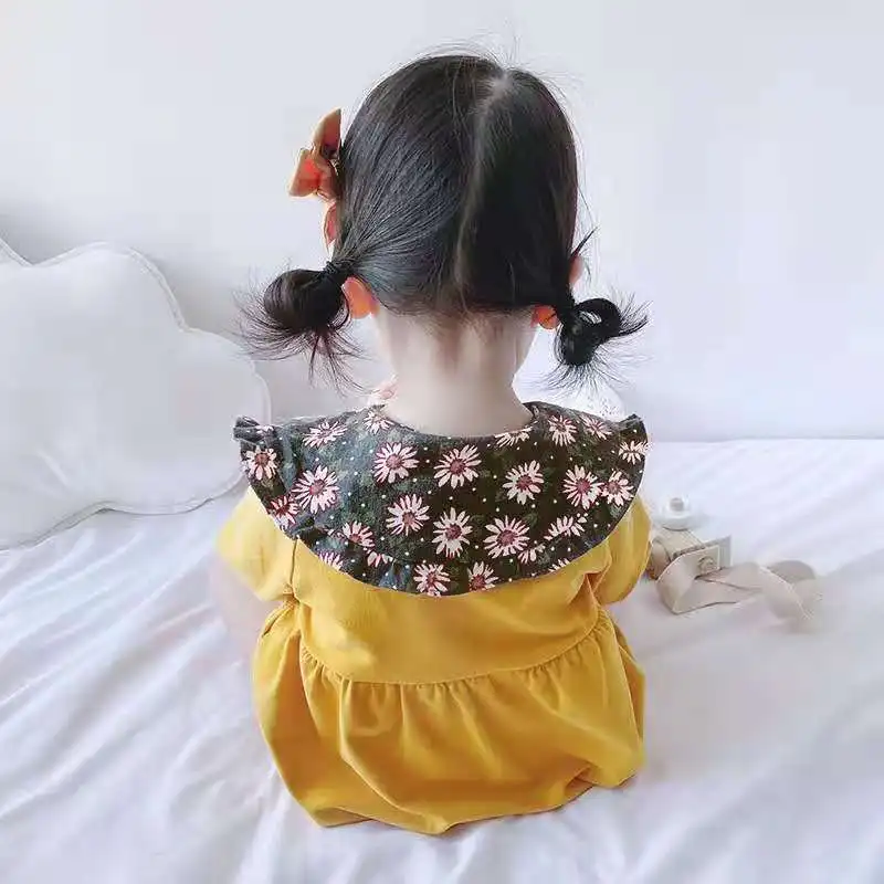 Freely Move Baby Girl Long Sleeve Floral Peter Pan Collar Patchwork Jumpsuit Baby Romper Autum Baby Girls Newborn Clothings