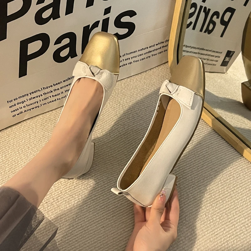 

Shoes Woman 2023 Soft Shallow Mouth Female Footwear Square Toe Casual Sneaker Bow-Knot Low Heels All-Match New Dress Summer