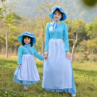 mother daughter blue maid dresses british traditional lace dress hat apron 3pcs set oktoberfest munich beer festival costume